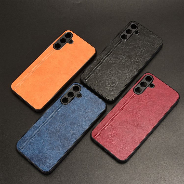 For Samsung Galaxy M15 5G Case Leather Coated PC+TPU Cover Stitching Line - Black