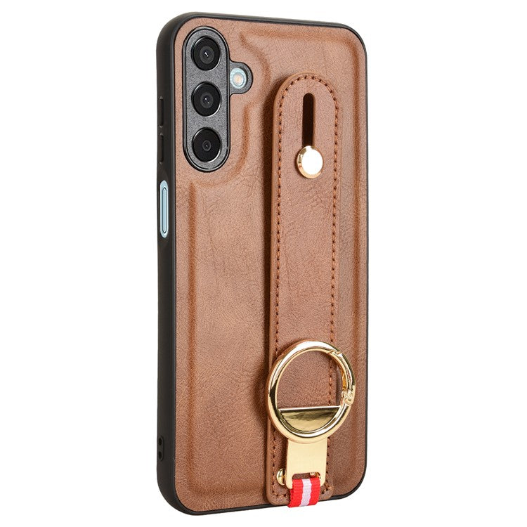 For Samsung Galaxy M15 5G Case Bottle Opener Wristband Leather+PC+TPU Phone Cover - Brown