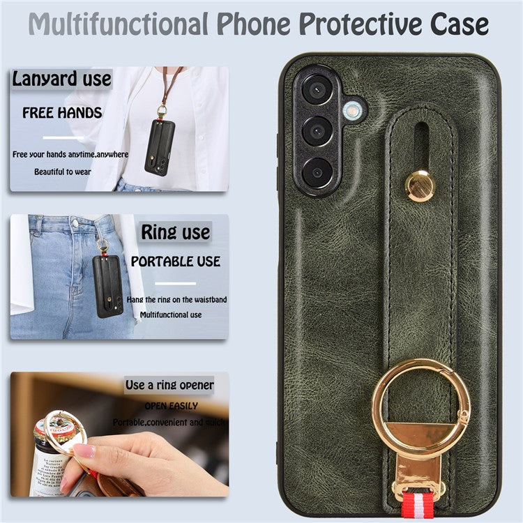 For Samsung Galaxy M15 5G Case Bottle Opener Wristband Leather+PC+TPU Phone Cover - Green
