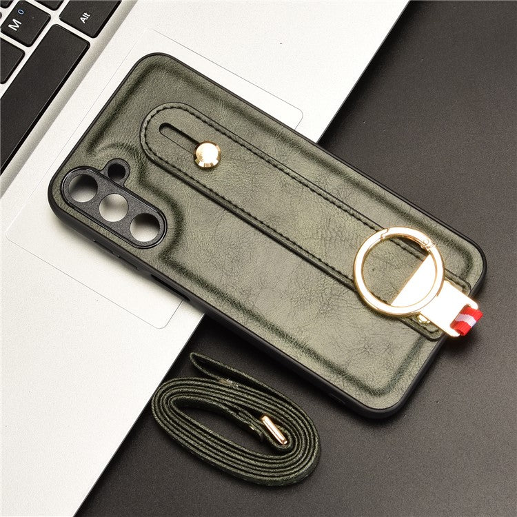 For Samsung Galaxy M15 5G Case Bottle Opener Wristband Leather+PC+TPU Phone Cover - Green
