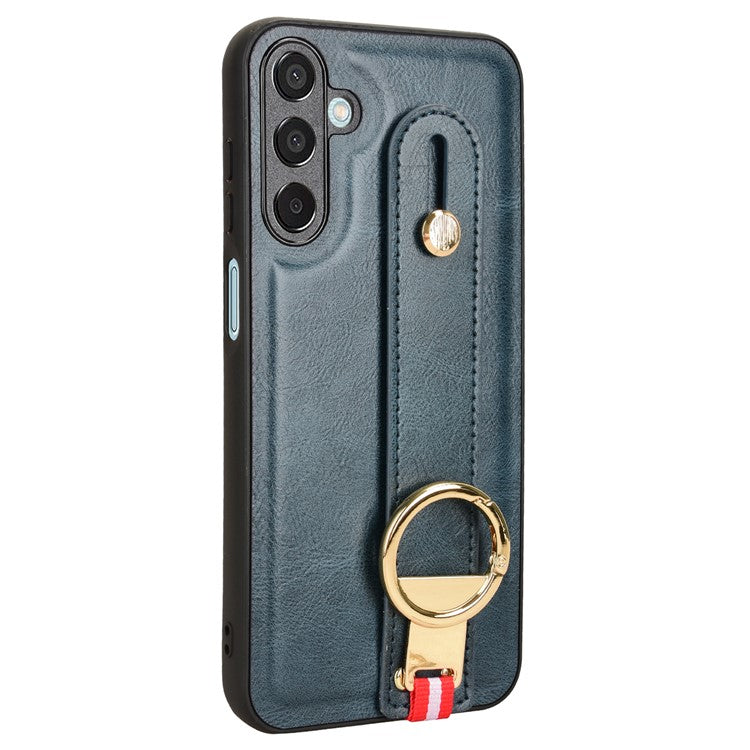 For Samsung Galaxy M15 5G Case Bottle Opener Wristband Leather+PC+TPU Phone Cover - Blue