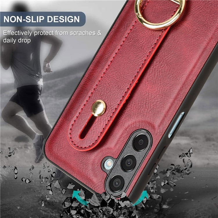 For Samsung Galaxy M15 5G Case Bottle Opener Wristband Leather+PC+TPU Phone Cover - Red