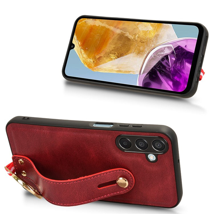 For Samsung Galaxy M15 5G Case Bottle Opener Wristband Leather+PC+TPU Phone Cover - Red