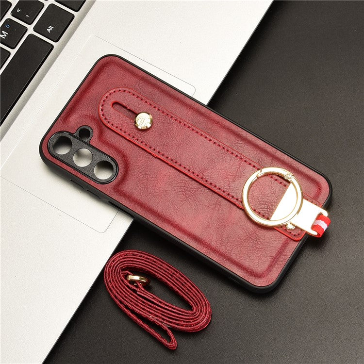 For Samsung Galaxy M15 5G Case Bottle Opener Wristband Leather+PC+TPU Phone Cover - Red