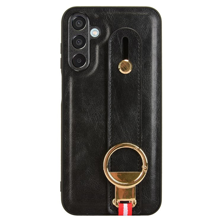 For Samsung Galaxy M15 5G Case Bottle Opener Wristband Leather+PC+TPU Phone Cover - Black