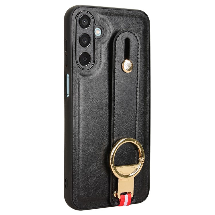 For Samsung Galaxy M15 5G Case Bottle Opener Wristband Leather+PC+TPU Phone Cover - Black