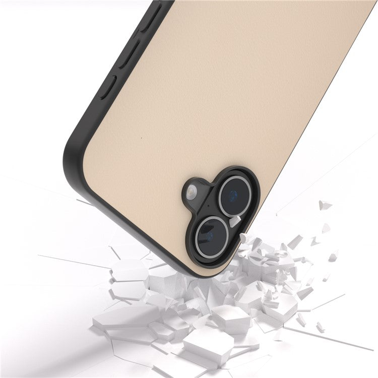 For iPhone 16 Case PU Leather Coated TPU+PC Phone Cover with Black Edge - Light Yellow