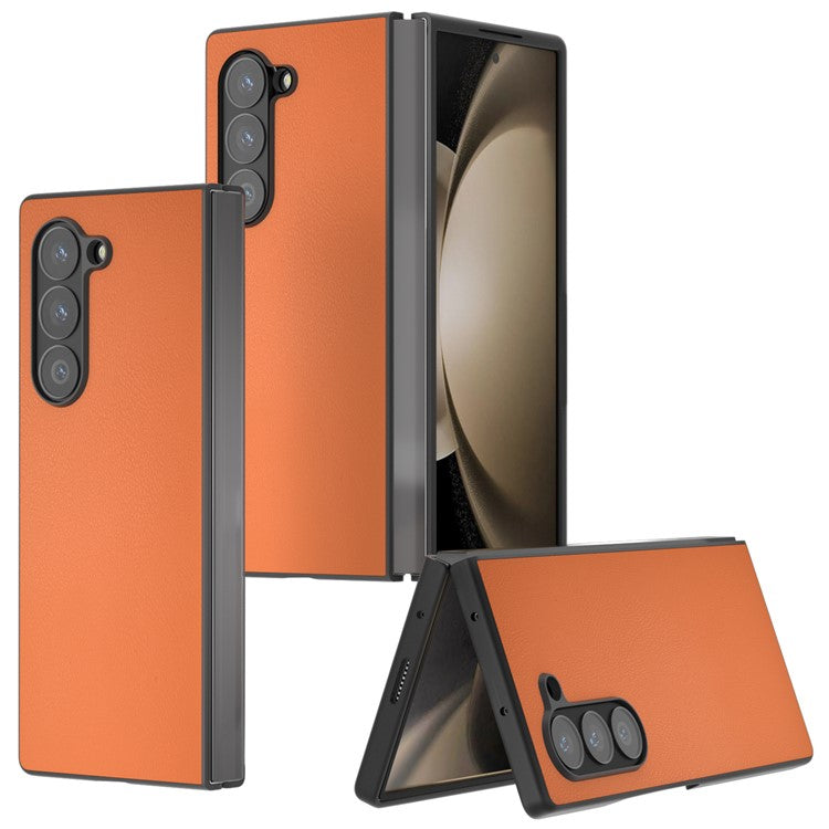 For Samsung Galaxy Z Fold6 5G Case PU Leather Coated PC Protective Phone Cover - Orange