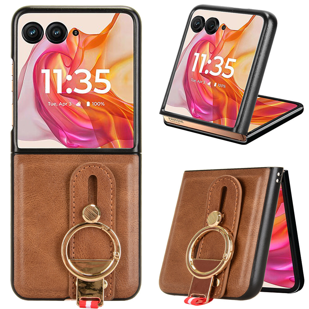 For Motorola Razr 50 Ultra 5G Case Wristband Leather+PC+TPU Cover with Bottle Opener - Brown