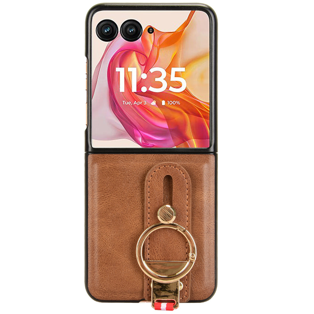 For Motorola Razr 50 Ultra 5G Case Wristband Leather+PC+TPU Cover with Bottle Opener - Brown