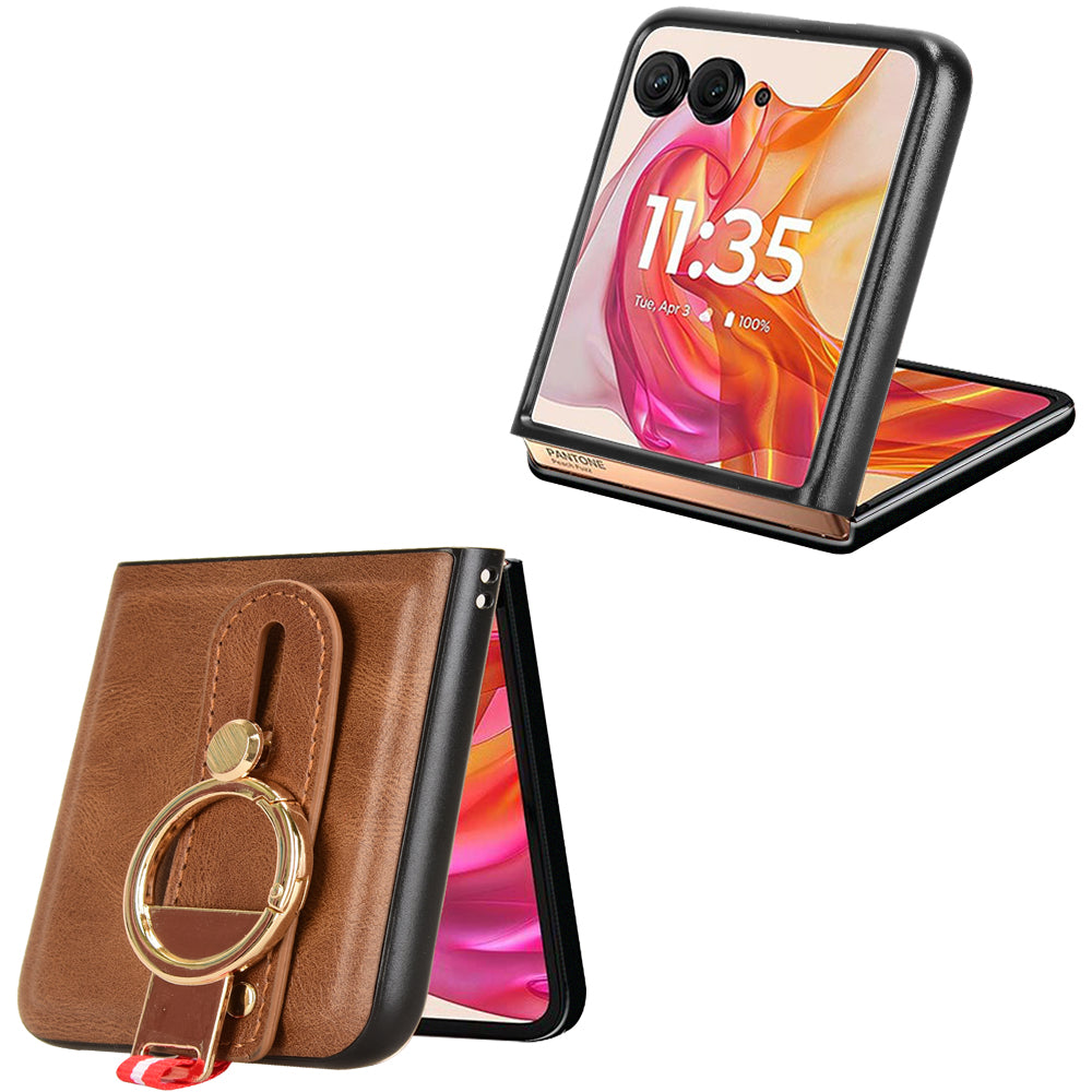 For Motorola Razr 50 Ultra 5G Case Wristband Leather+PC+TPU Cover with Bottle Opener - Brown