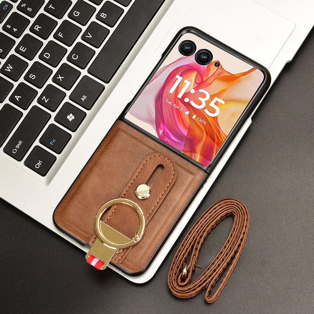 For Motorola Razr 50 Ultra 5G Case Wristband Leather+PC+TPU Cover with Bottle Opener - Brown
