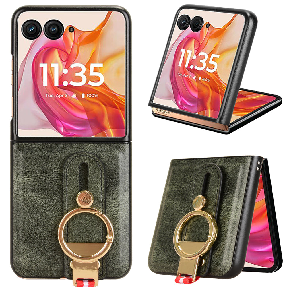 For Motorola Razr 50 Ultra 5G Case Wristband Leather+PC+TPU Cover with Bottle Opener - Green
