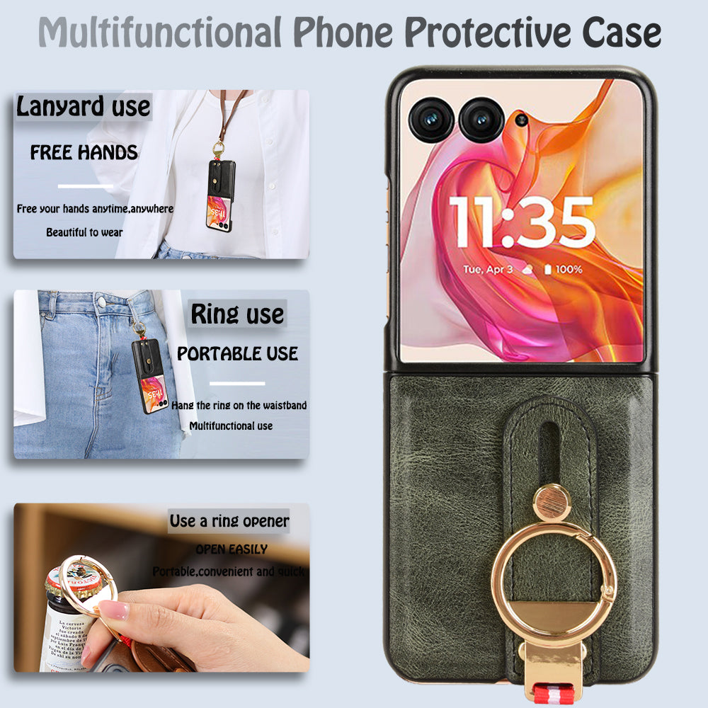For Motorola Razr 50 Ultra 5G Case Wristband Leather+PC+TPU Cover with Bottle Opener - Green
