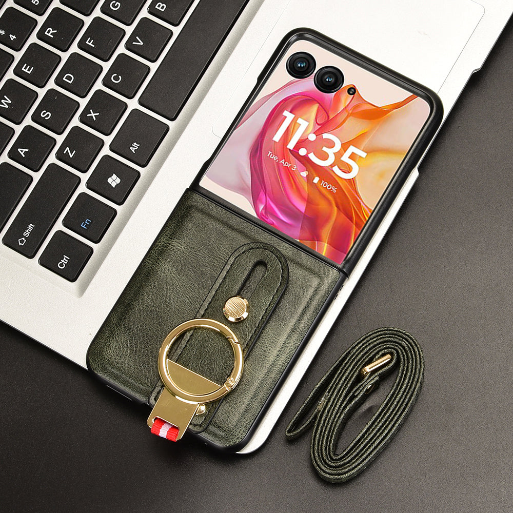 For Motorola Razr 50 Ultra 5G Case Wristband Leather+PC+TPU Cover with Bottle Opener - Green