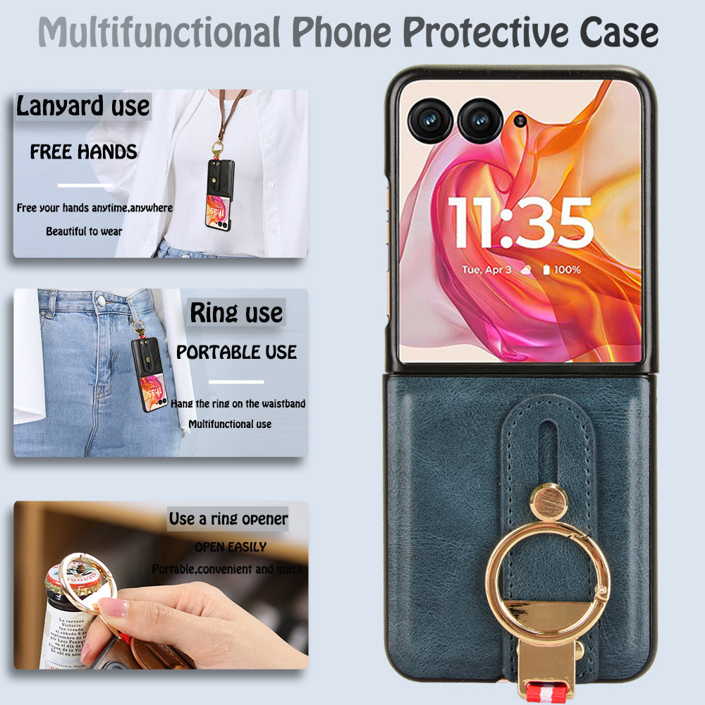 For Motorola Razr 50 Ultra 5G Case Wristband Leather+PC+TPU Cover with Bottle Opener - Blue