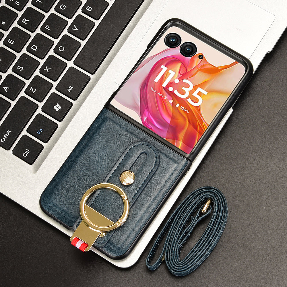 For Motorola Razr 50 Ultra 5G Case Wristband Leather+PC+TPU Cover with Bottle Opener - Blue