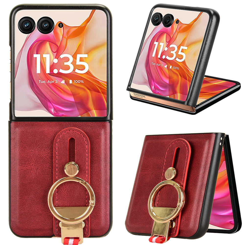 For Motorola Razr 50 Ultra 5G Case Wristband Leather+PC+TPU Cover with Bottle Opener - Red