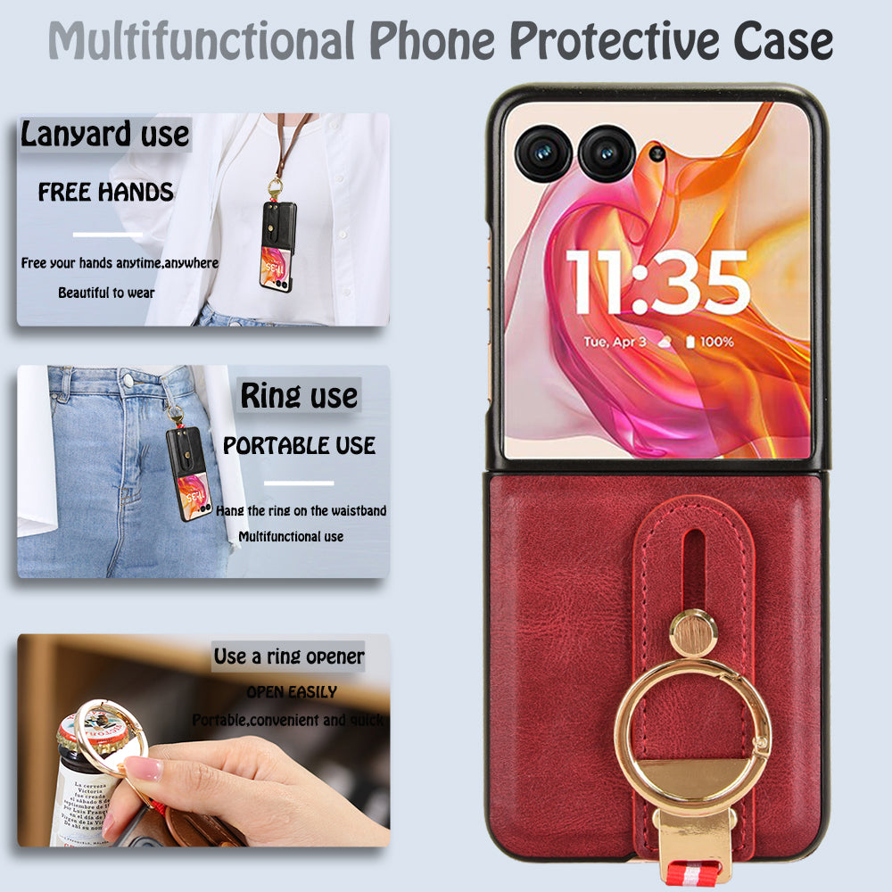 For Motorola Razr 50 Ultra 5G Case Wristband Leather+PC+TPU Cover with Bottle Opener - Red
