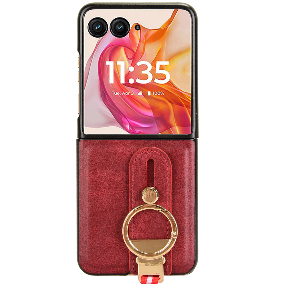 For Motorola Razr 50 Ultra 5G Case Wristband Leather+PC+TPU Cover with Bottle Opener - Red
