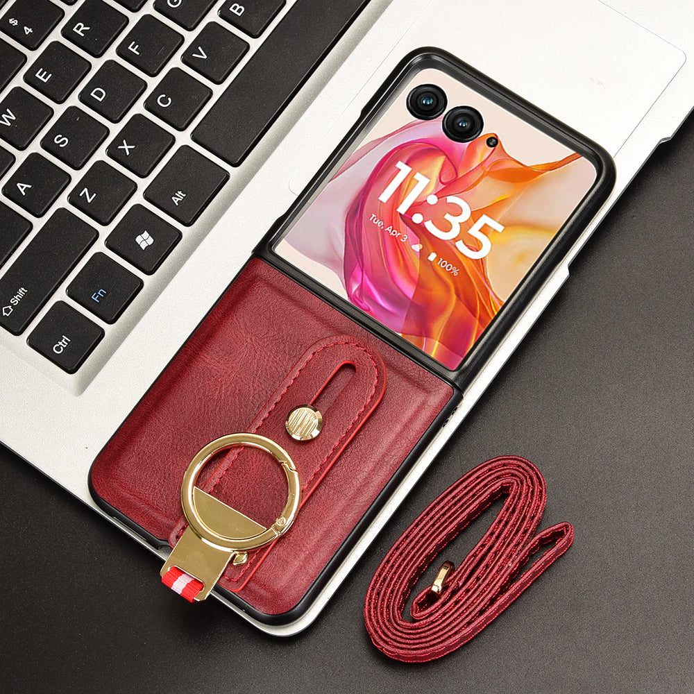 For Motorola Razr 50 Ultra 5G Case Wristband Leather+PC+TPU Cover with Bottle Opener - Red