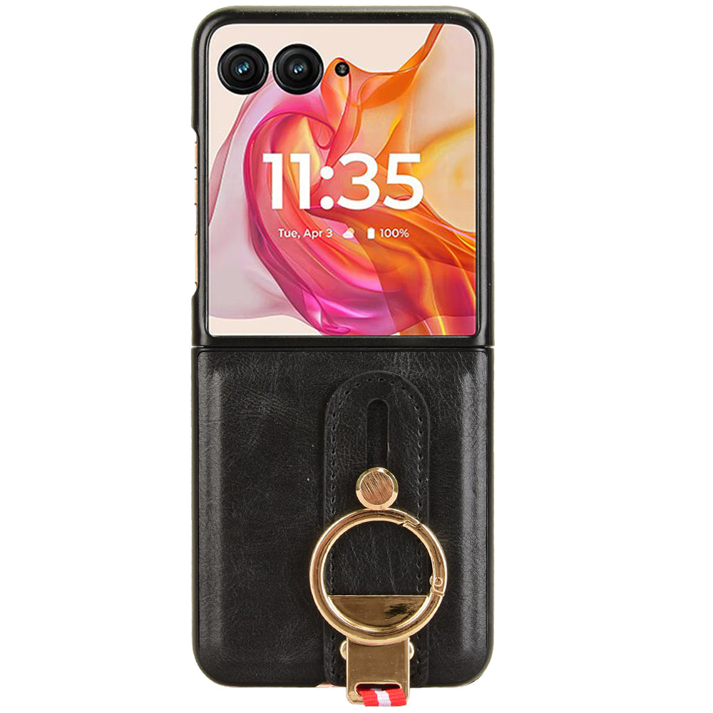 For Motorola Razr 50 Ultra 5G Case Wristband Leather+PC+TPU Cover with Bottle Opener - Black