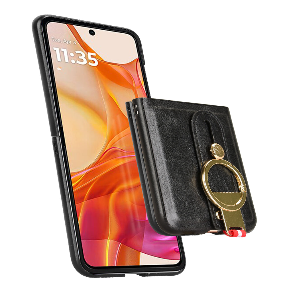 For Motorola Razr 50 Ultra 5G Case Wristband Leather+PC+TPU Cover with Bottle Opener - Black