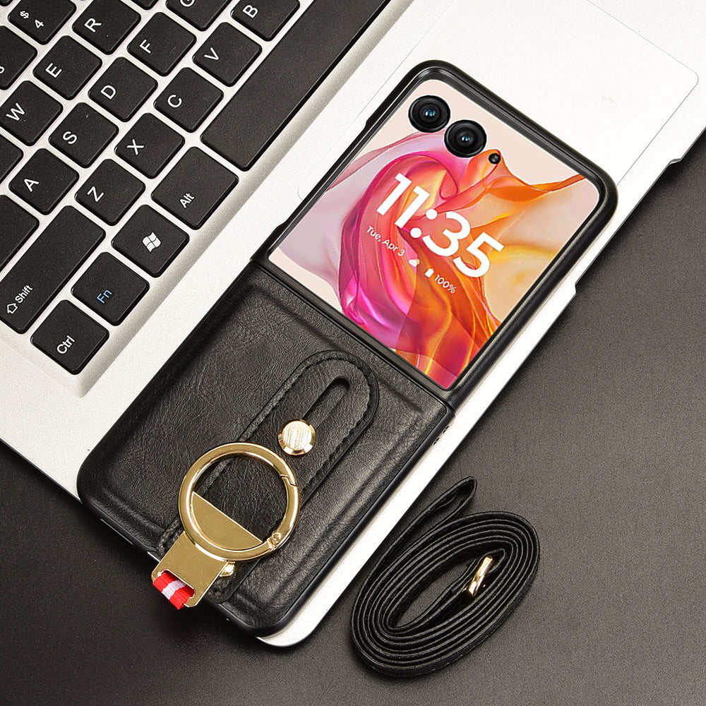 For Motorola Razr 50 Ultra 5G Case Wristband Leather+PC+TPU Cover with Bottle Opener - Black