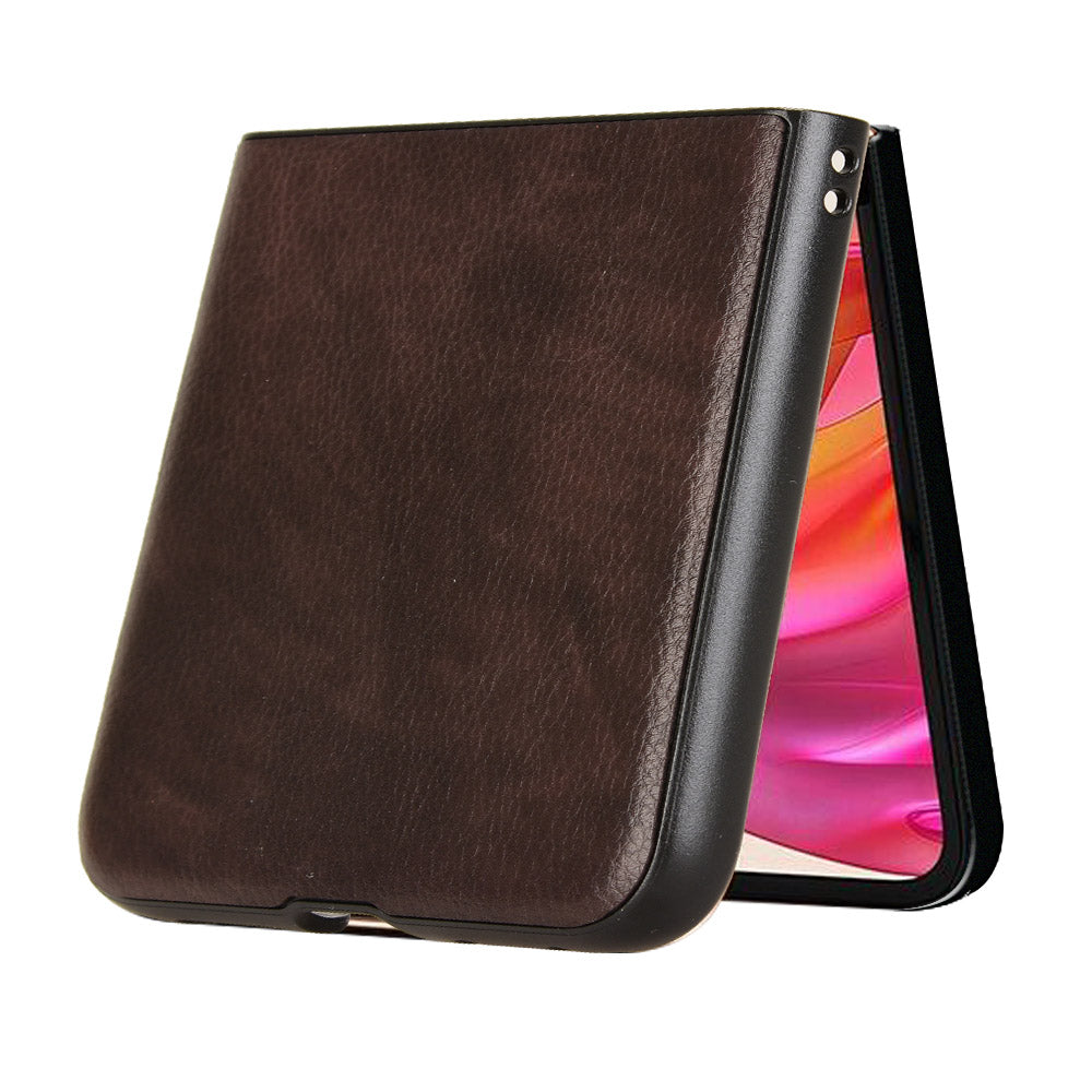 For Motorola Razr 50 Ultra 5G Case Litchi Texture Leather PC Phone Cover - Brown