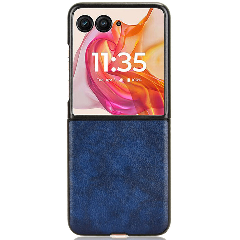 For Motorola Razr 50 Ultra 5G Case Litchi Texture Leather PC Phone Cover - Blue