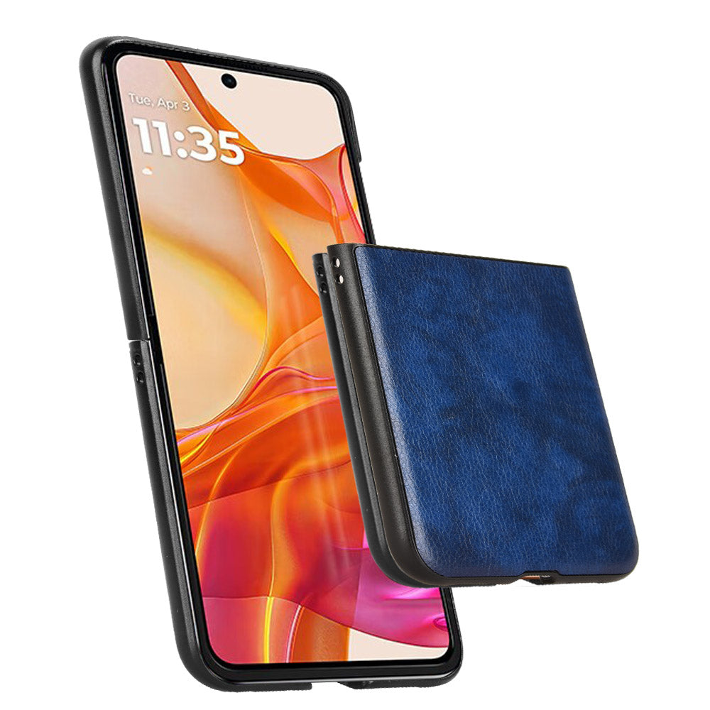 For Motorola Razr 50 Ultra 5G Case Litchi Texture Leather PC Phone Cover - Blue