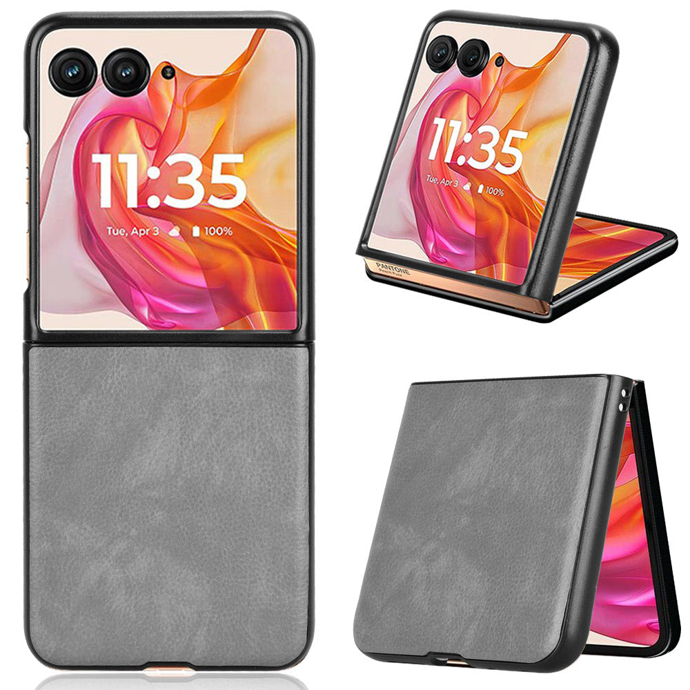 For Motorola Razr 50 Ultra 5G Case Litchi Texture Leather PC Phone Cover - Grey