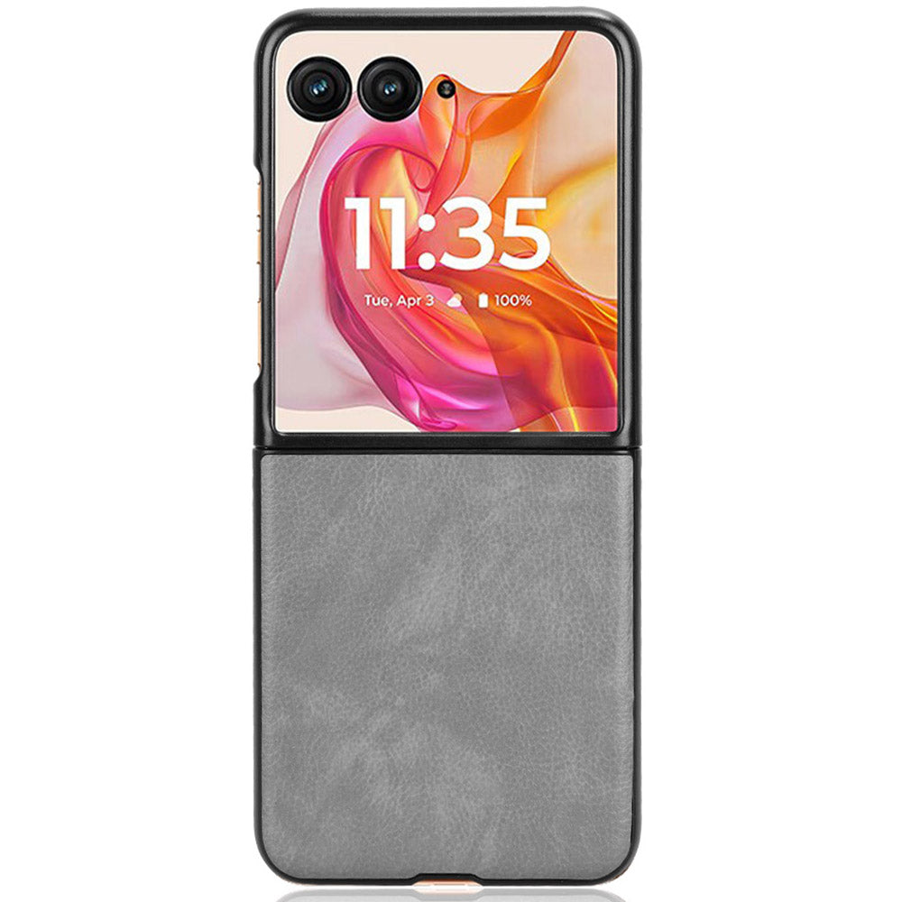 For Motorola Razr 50 Ultra 5G Case Litchi Texture Leather PC Phone Cover - Grey
