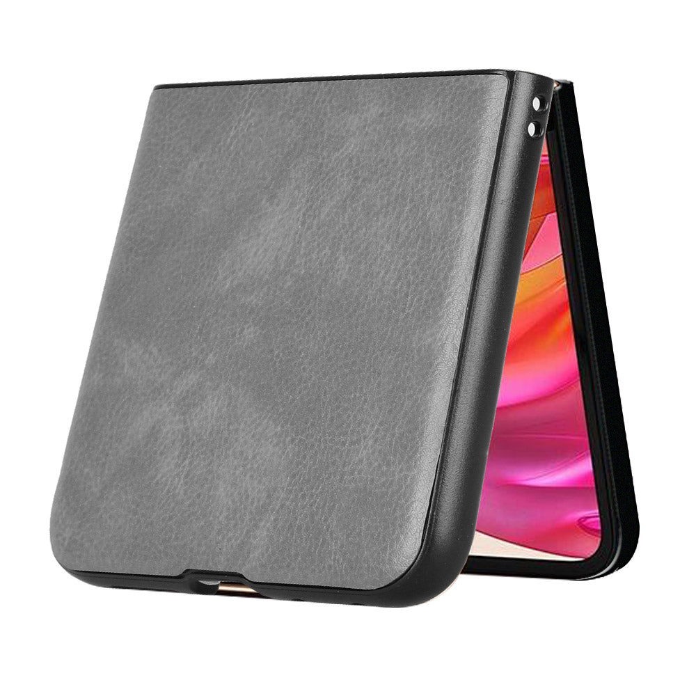 For Motorola Razr 50 Ultra 5G Case Litchi Texture Leather PC Phone Cover - Grey