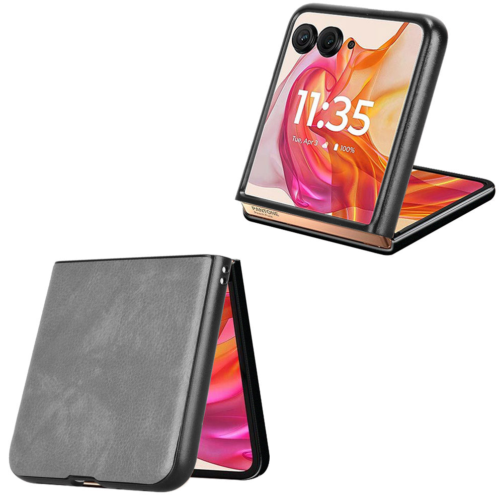 For Motorola Razr 50 Ultra 5G Case Litchi Texture Leather PC Phone Cover - Grey