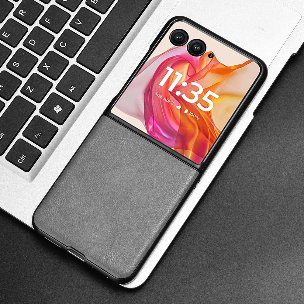 For Motorola Razr 50 Ultra 5G Case Litchi Texture Leather PC Phone Cover - Grey