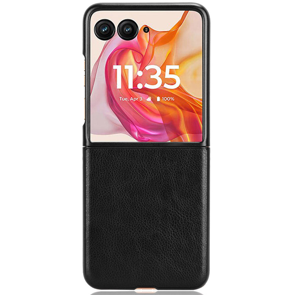 For Motorola Razr 50 Ultra 5G Case Litchi Texture Leather PC Phone Cover - Black