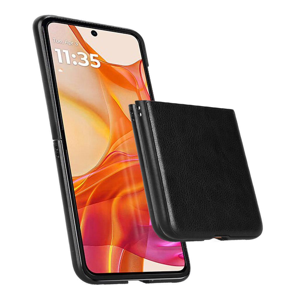 For Motorola Razr 50 Ultra 5G Case Litchi Texture Leather PC Phone Cover - Black