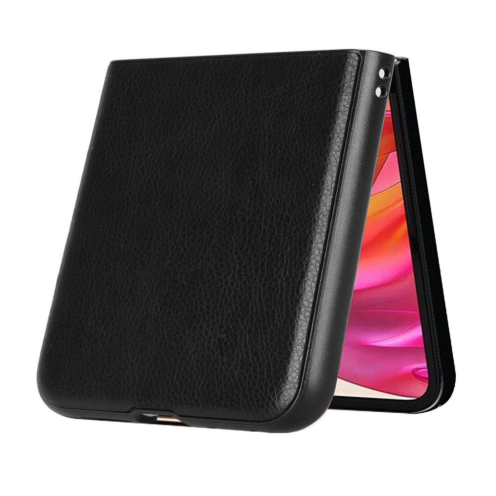 For Motorola Razr 50 Ultra 5G Case Litchi Texture Leather PC Phone Cover - Black