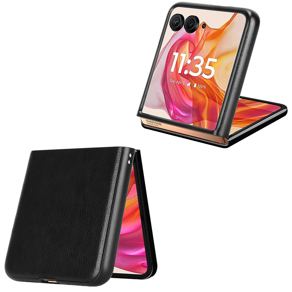 For Motorola Razr 50 Ultra 5G Case Litchi Texture Leather PC Phone Cover - Black