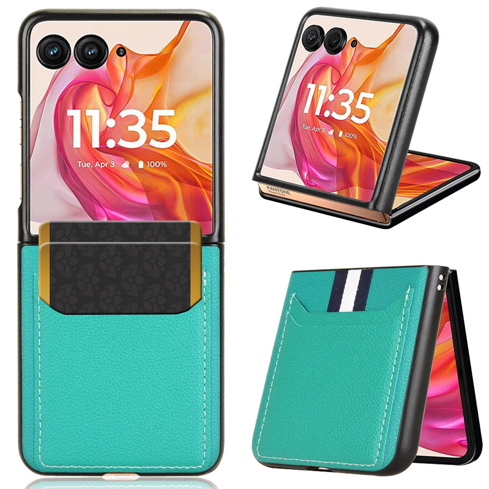 For Motorola Razr 50 Ultra 5G Case Litchi Texture Card Holder Leather+PC Phone Cover - Green