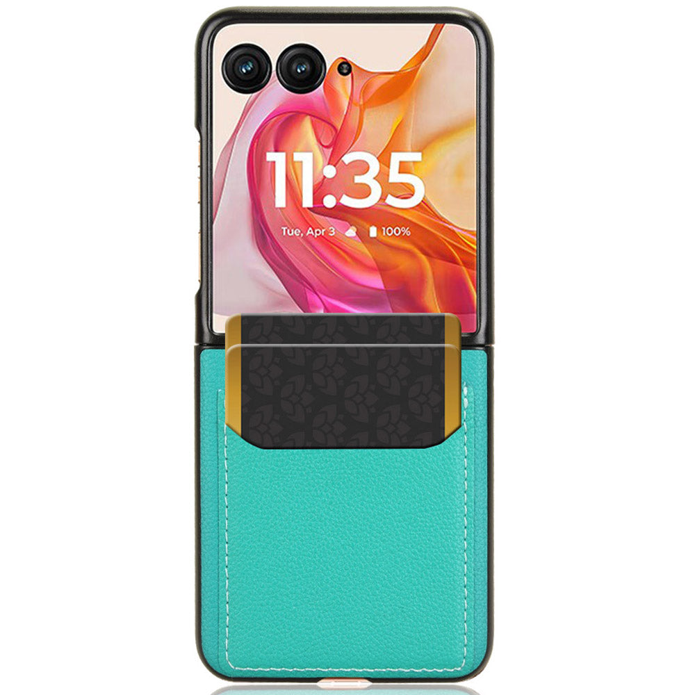 For Motorola Razr 50 Ultra 5G Case Litchi Texture Card Holder Leather+PC Phone Cover - Green
