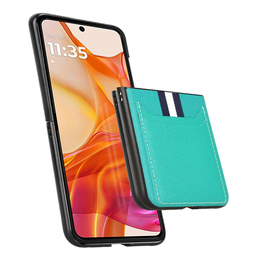 For Motorola Razr 50 Ultra 5G Case Litchi Texture Card Holder Leather+PC Phone Cover - Green