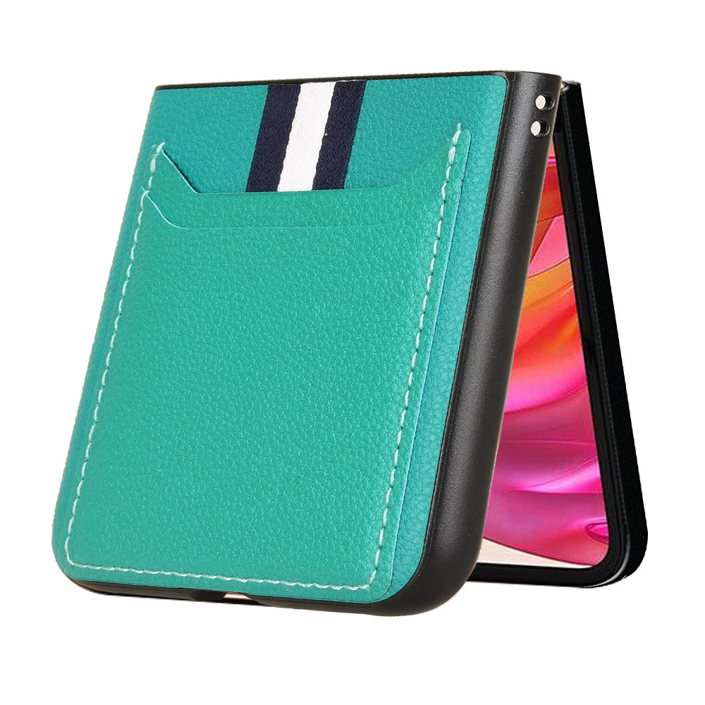 For Motorola Razr 50 Ultra 5G Case Litchi Texture Card Holder Leather+PC Phone Cover - Green