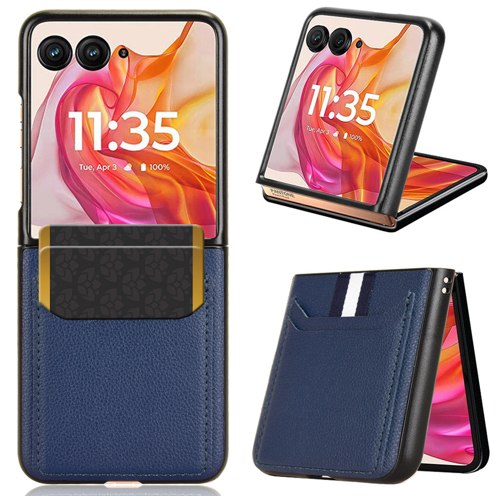 For Motorola Razr 50 Ultra 5G Case Litchi Texture Card Holder Leather+PC Phone Cover - Blue