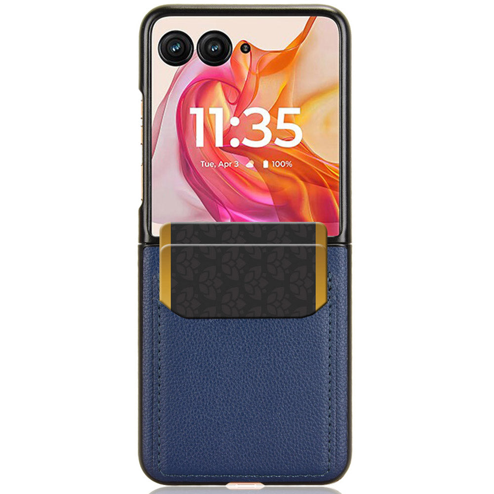 For Motorola Razr 50 Ultra 5G Case Litchi Texture Card Holder Leather+PC Phone Cover - Blue