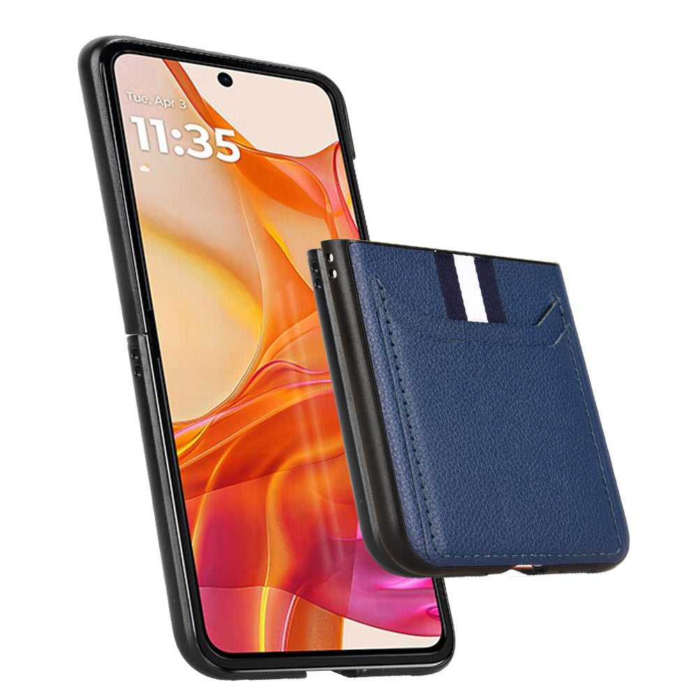 For Motorola Razr 50 Ultra 5G Case Litchi Texture Card Holder Leather+PC Phone Cover - Blue