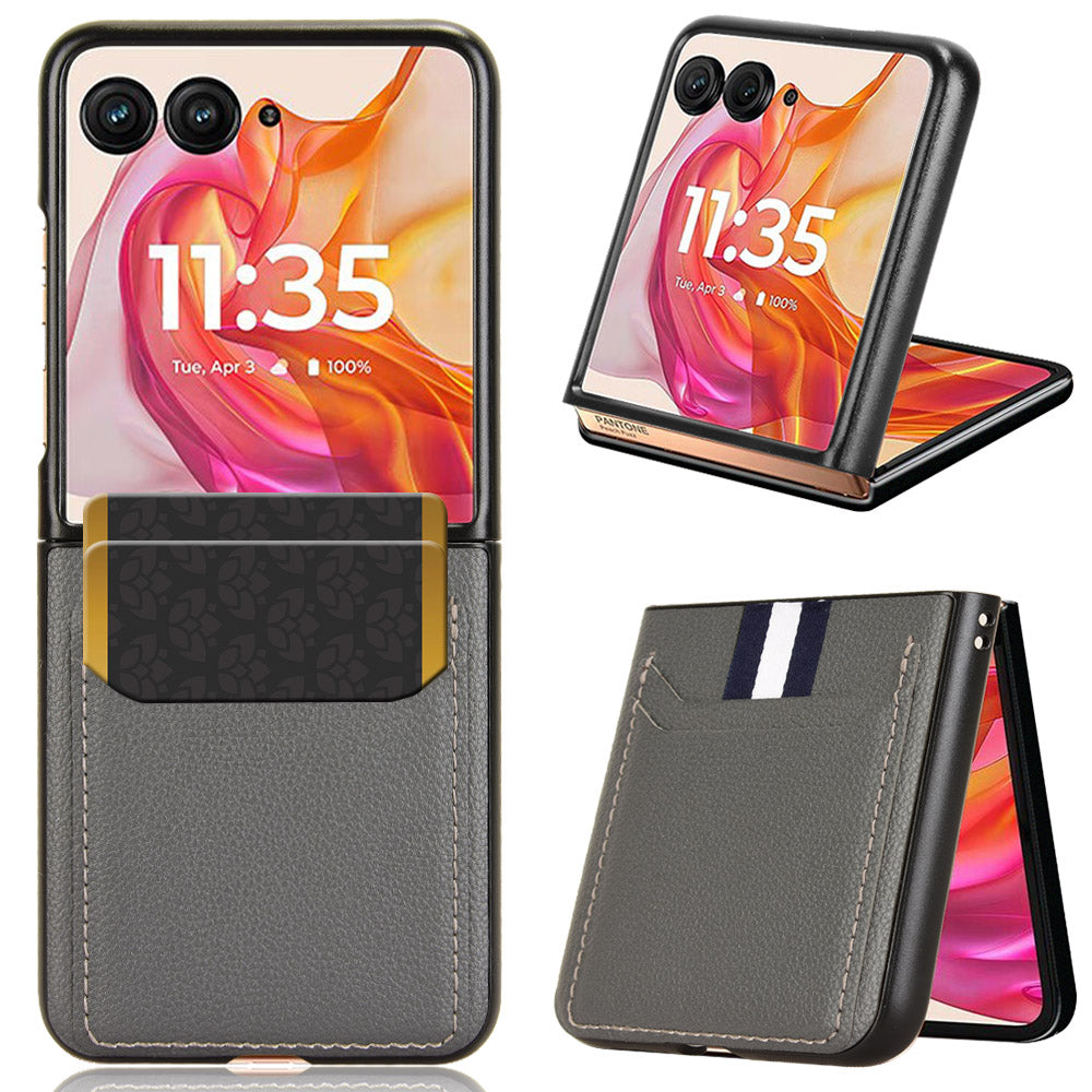 For Motorola Razr 50 Ultra 5G Case Litchi Texture Card Holder Leather+PC Phone Cover - Grey