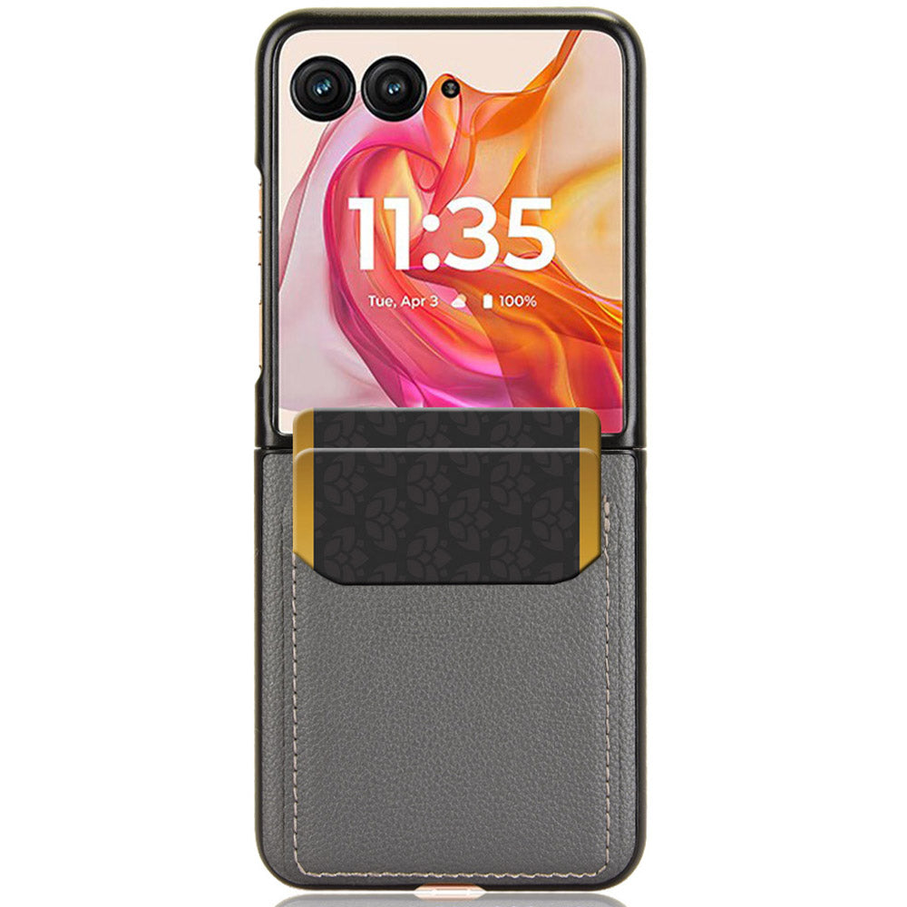 For Motorola Razr 50 Ultra 5G Case Litchi Texture Card Holder Leather+PC Phone Cover - Grey