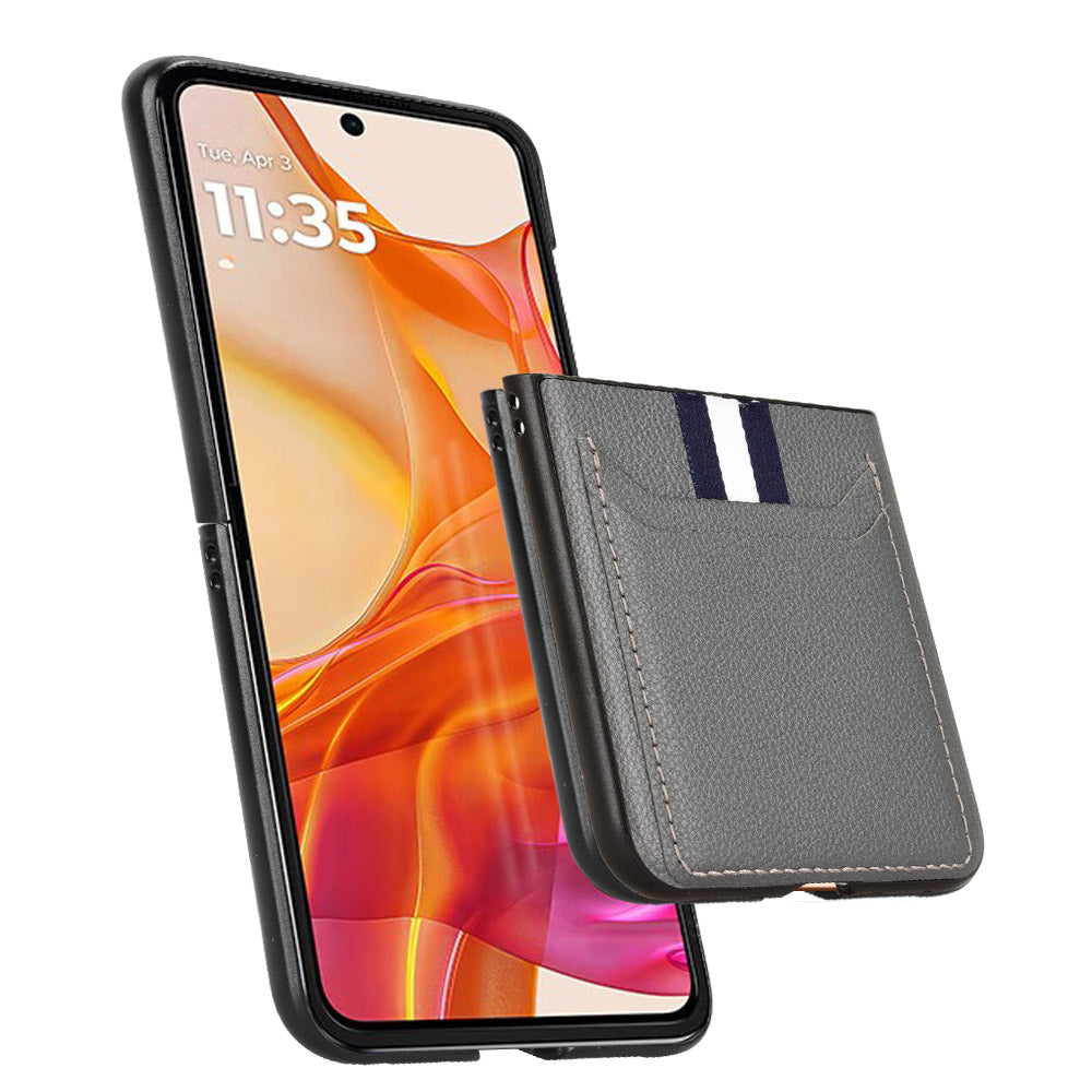 For Motorola Razr 50 Ultra 5G Case Litchi Texture Card Holder Leather+PC Phone Cover - Grey